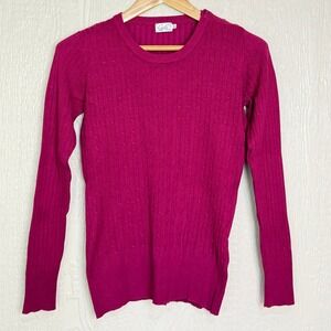 Cielo Womens Magenta Pink Cable Knit Long Sleeve Crew Neck Sweater Size L